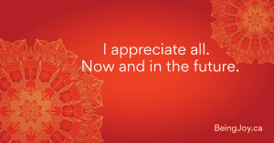 red mandala with words "I appreciate all. Now and n the future."