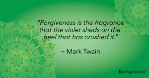 Quote over top of green mandala - “Forgiveness is the fragrance that the violet sheds on the heel that has crushed it.” ~ Mark Twain