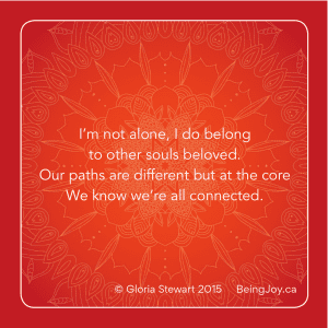 Gloria quote over red mandala - I'm not alone, I do belong to other souls beloved. Our paths are different but at the core we know we're all connected.