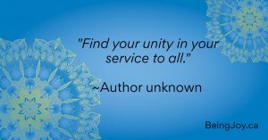 quote over blue mandala - Find your unity in your service to all. ⁓Author unknown