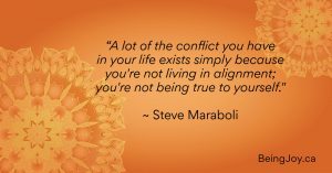 quote over orange mandala - “A lot of the conflict you have in your life exists simply because you're not living in alignment; you're not being true to yourself. ⁓ Steve Maraboli