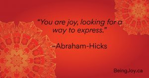 quote over red mandala - "You are joy looking for a way to express" Abraham Hicks